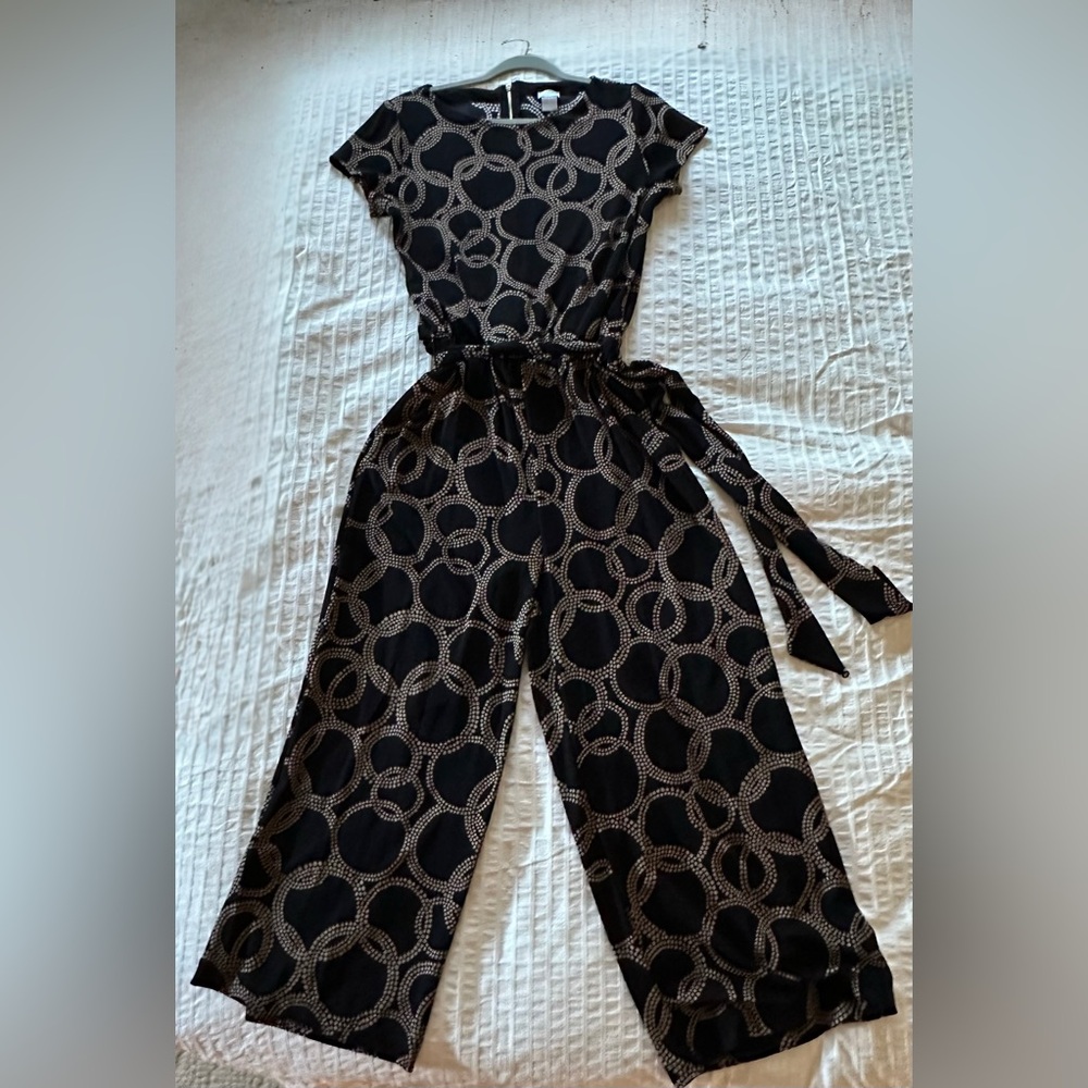 Chico’s Traveler Black and Gold Mod “Dot Ripples” Jumpsuit